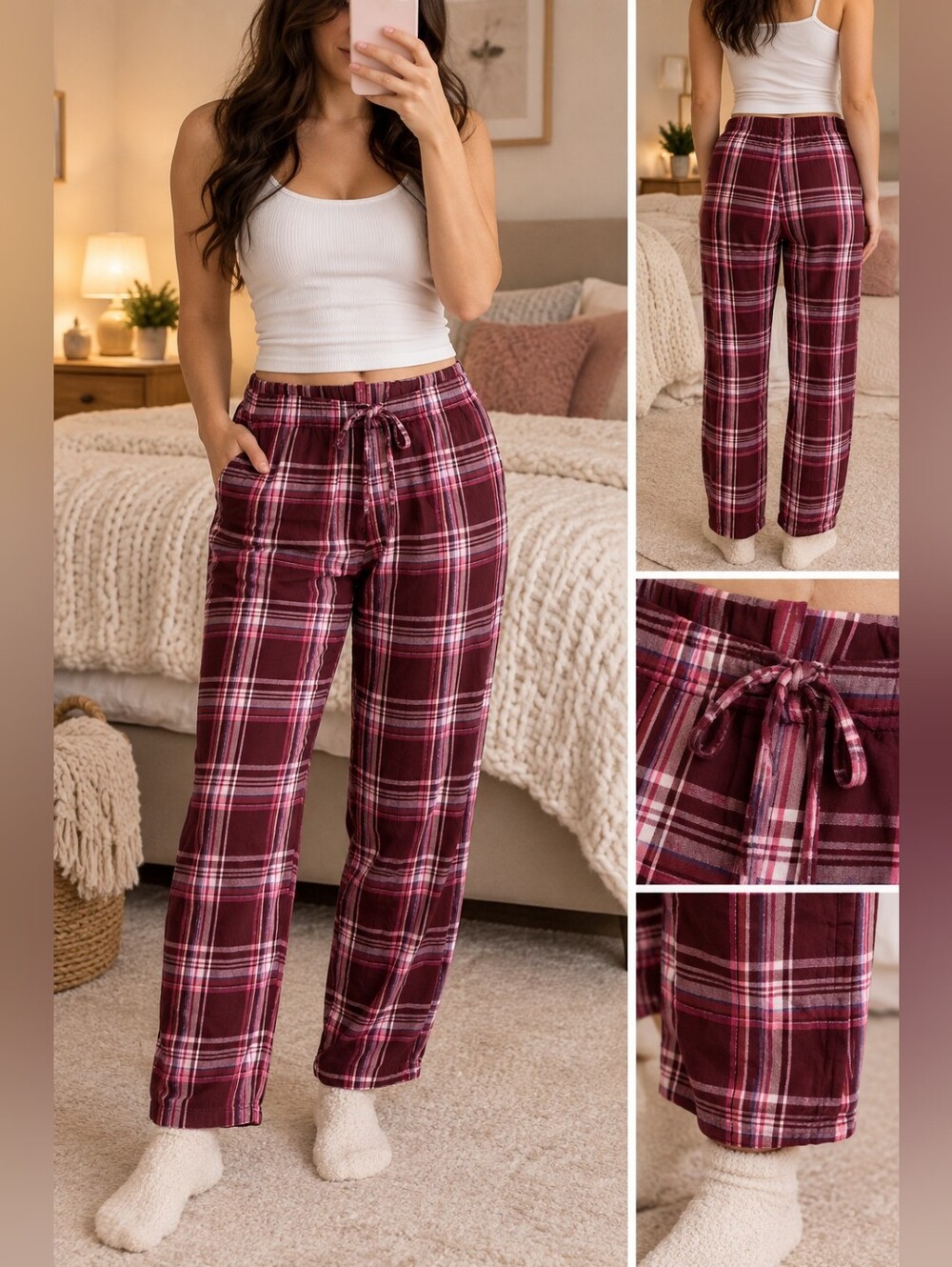 La Senza Burgundy Pink Plaid Pajama Lounge Pants XS